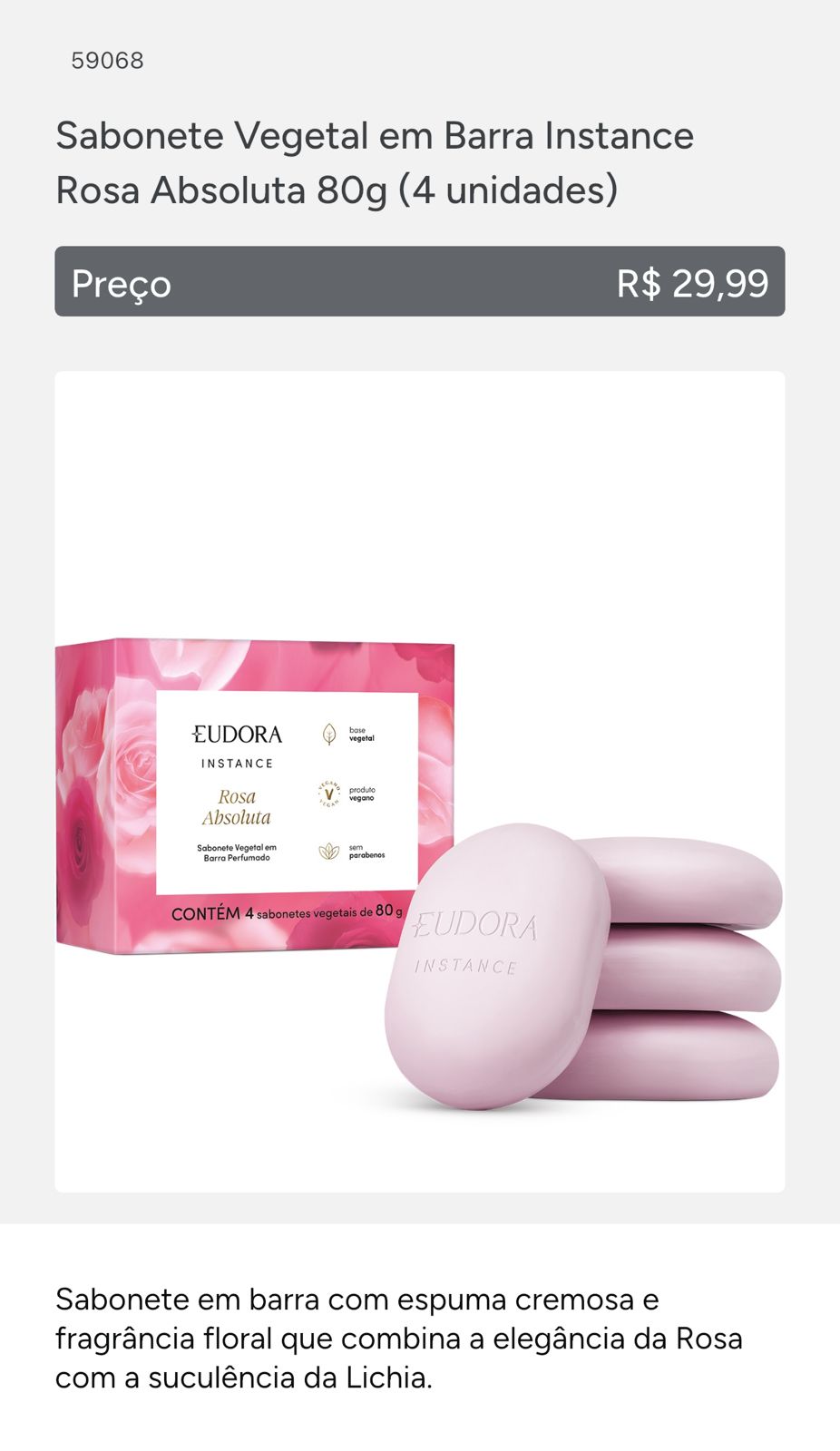 Sabonete Vegetal Eudora Rosa absoluta