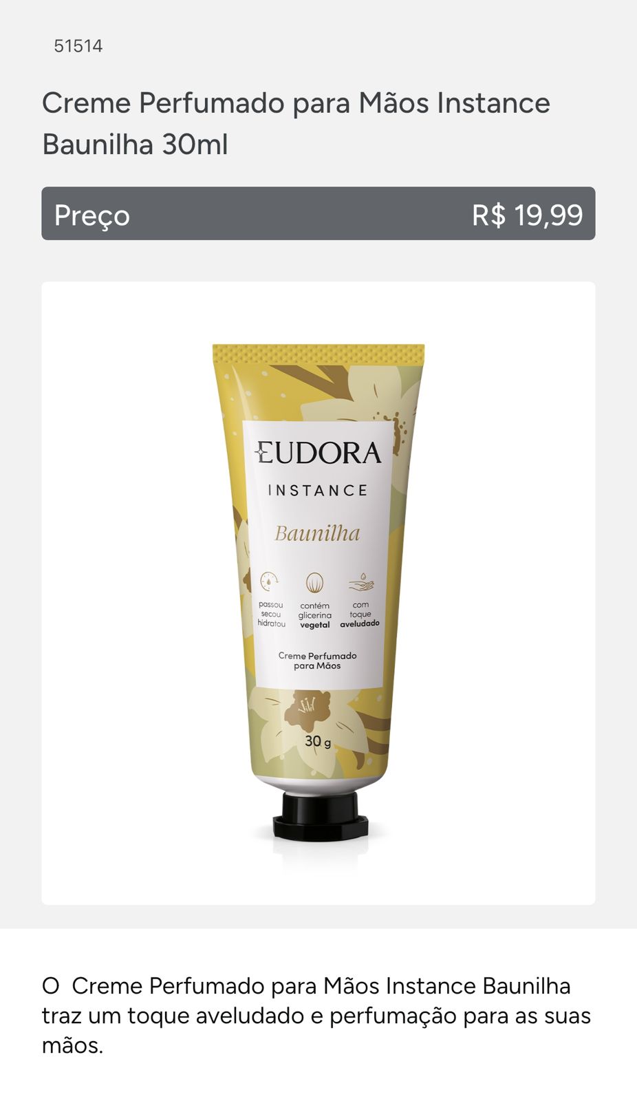 Hidratante de Mãos Baunilha