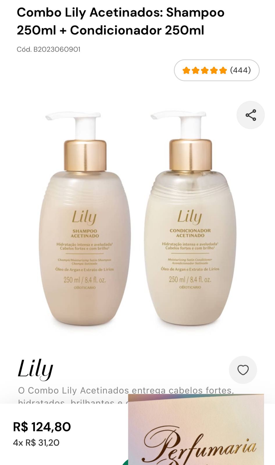 Combo Lily Acetinado Shampoo e Condicionador