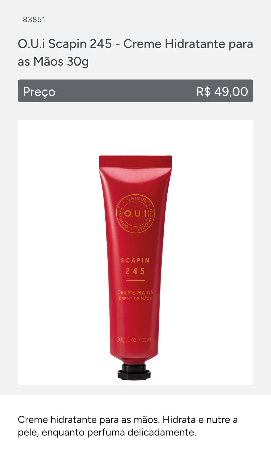 Hidratante de Mãos Oui SCAPIN
