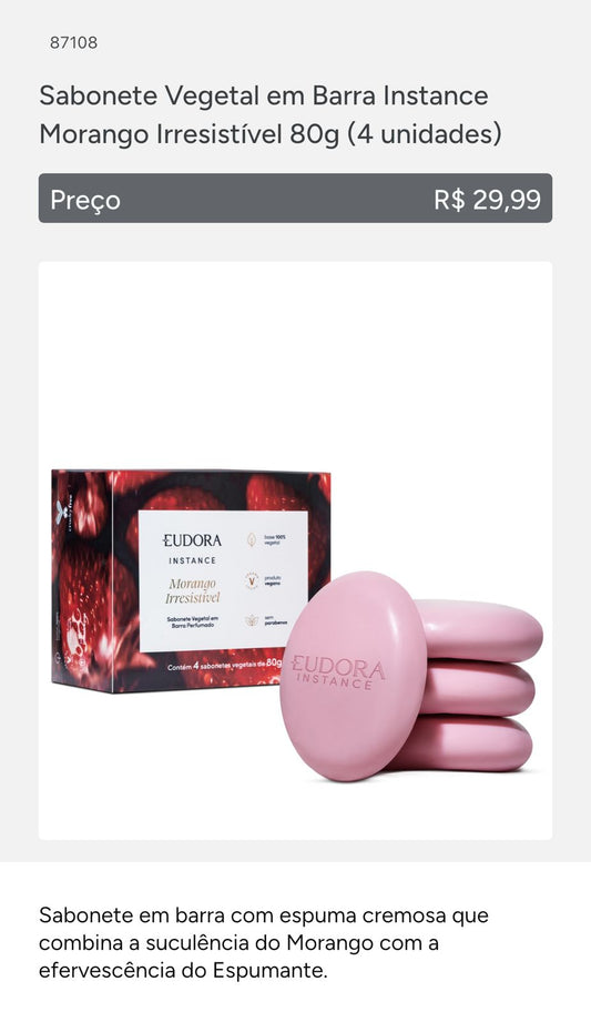 Sabonete em Barra Eudora Morango IRRESISTÍVEL