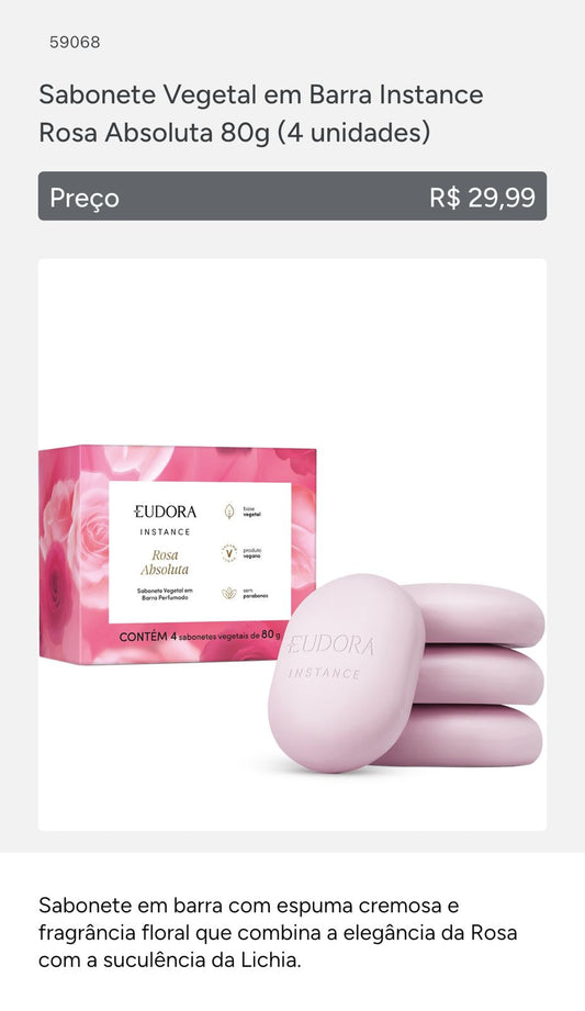 Sabonete Vegetal Eudora Rosa absoluta