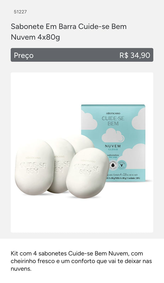 Sabonete em barra cuide-se bem Nuvem