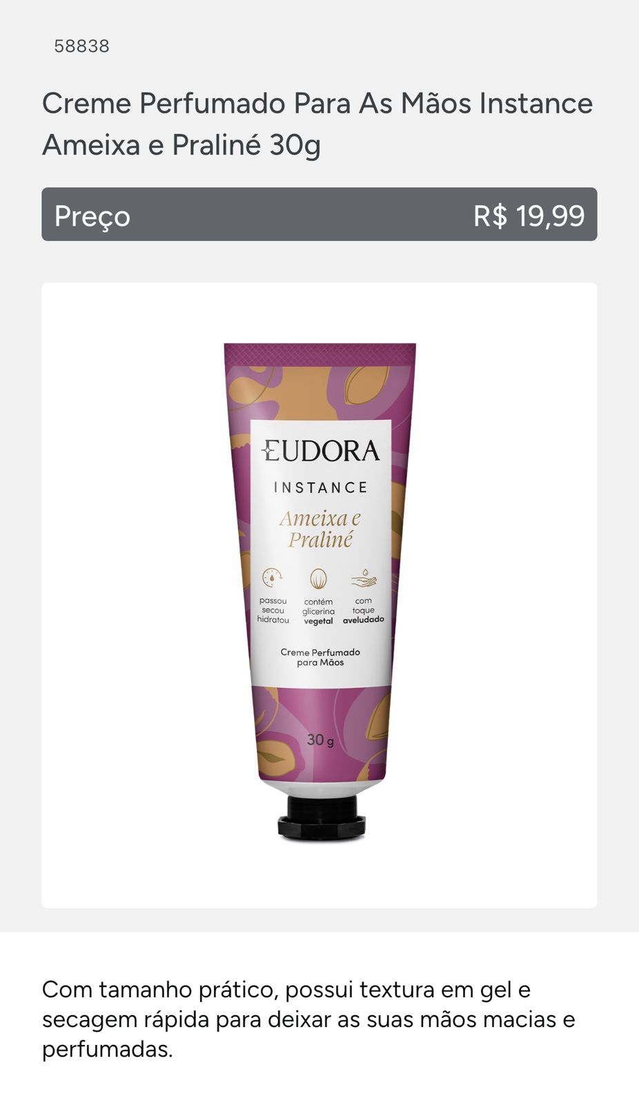 Hidratante de Mãos AMEIXA E PRALINÉ